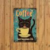 Metallposter Retro Katze mit Kaffee Vintage Bar Wandkunst