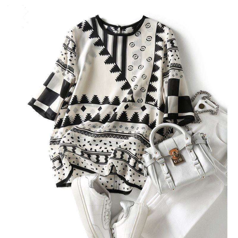 Women Spring Summer Blouses Shirts Lady Casual Short Sleeve Printed Chiffon Tops