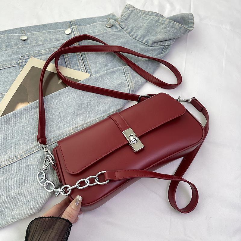 Fashion Leather Shoulder Bag for Women 2024 New Designer Top-Handle Crossbody Bag with Chain Elegant Versatile Purse for Work