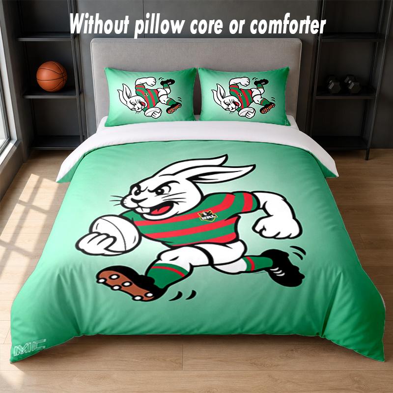 South Sydney Rabbitohs Design Set Biancheria da Letto 1 Copripiumino + 2 Federe Morbido Traspirante Biancheria da Letto per la Casa