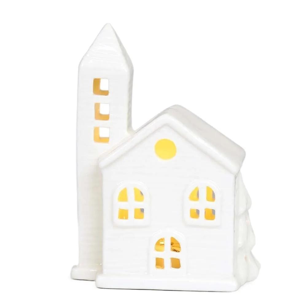 Keramický Porcelánový Lampový Ornament Baterie s Knoflíkem Nádherné Vánoční Atmosférické Světlo Hvězda Svítící Efekt