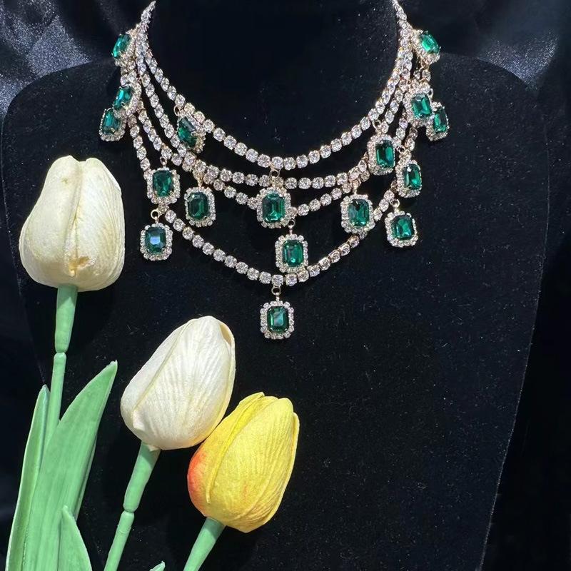 Tooxika Temperament Crystal Gemstone Pendant Multi-layer Stacking Full Diamonds Necklace Light Luxury Celebrity Style Necklace