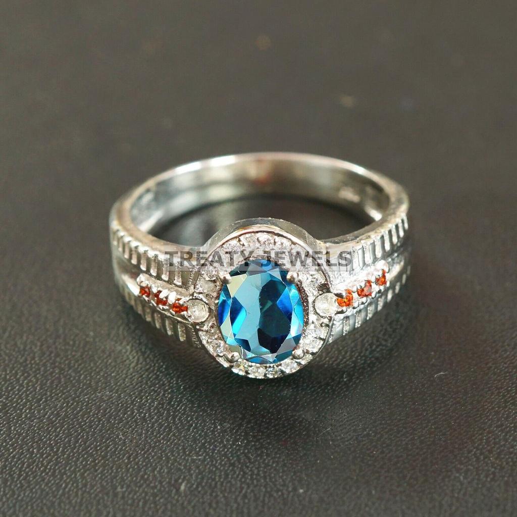 London Blue Topaz Oval Gemstone With 925 Sterling Silver Ring For Men's #B213 JL375675938123