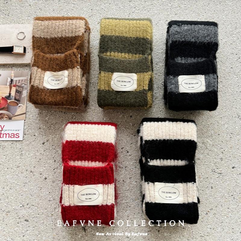 Black and White Striped Plush Small Scarf for Women Autumn and Winter Korean Style  Versatile Thickened  Warm and Cold Proof Narrow Scarf