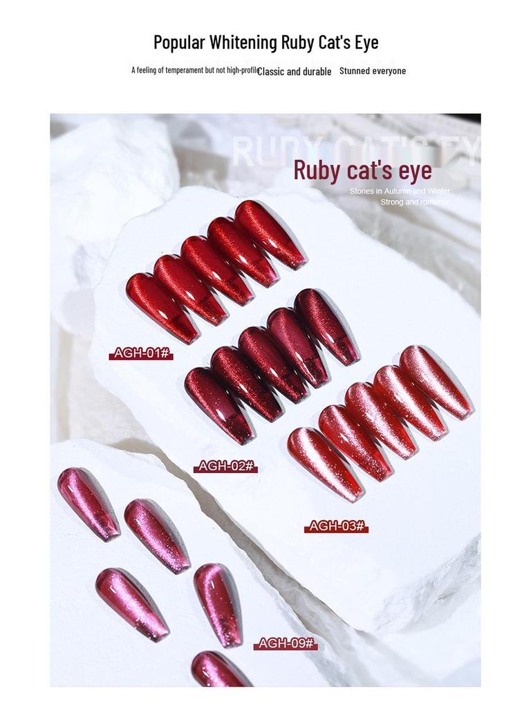 AS New Gem Red Cat Eye Gel Polish - Autumn/Winter 2022 Dynamic Crushed Diamond Crystal Cat Eye Nail Art