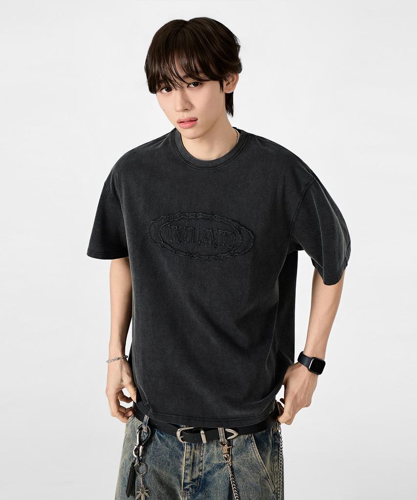 Dimiteulibeullaeg Vlad Cutoff Applique Short Sleeve T-Shirt_Pigment Charcoal