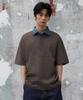 AGOD Contrast Denim Collar Stripe Half T-Shirt [Brown]