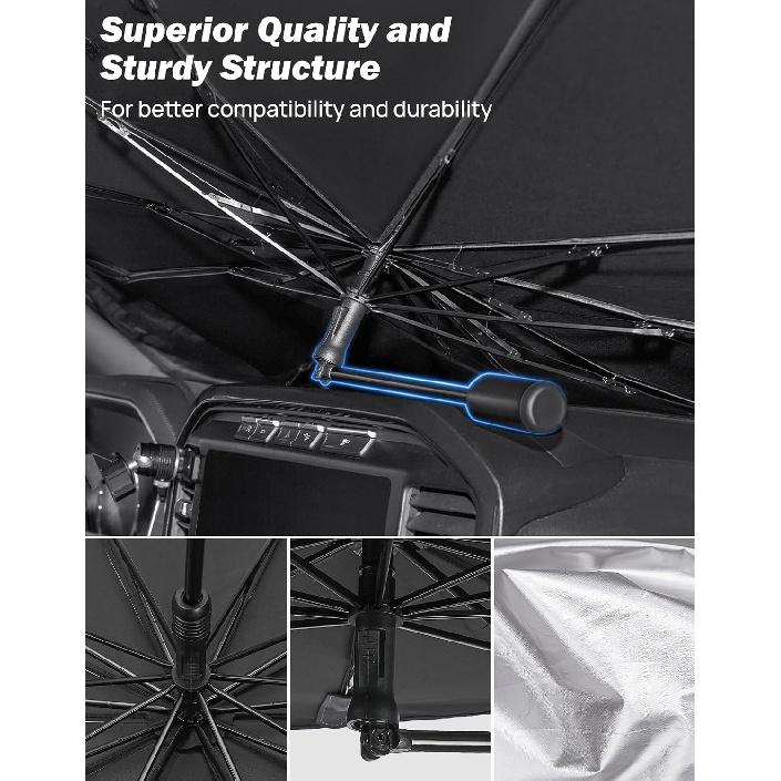 JOYTUTUS Windshield Sun Shade Umbrella, Upgraded 360° Rotation Bendable Shaft Handle, Foldable For Mini Car/Hatchback, Automotive Interior Sun