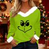 Women's T Shirt Tee Christmas Shirt Long Sleeve Party Christmas Print Fleece Collar V Neck Top