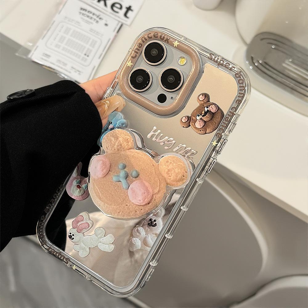 Cookies Bear Stand Suitable for 16ProMax Apple 15 Mobile Case IPhone 13 Mirror 12 Bracelet 11