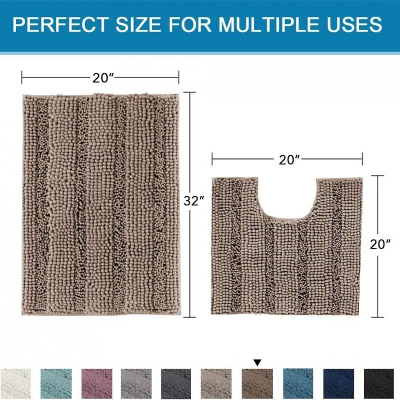 Thick Solid Chenille Bath Mat Non-Slip Absorbent Floor Rug Entryway Bathroom Kitchen Living Room