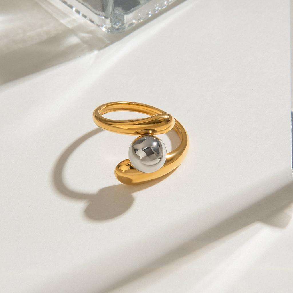 Yori Statement Stainless Steel Ball Ring 18K PVD Plated Waterproof Hypoallergenic High Quality Charm Stylish Golden Jewelry