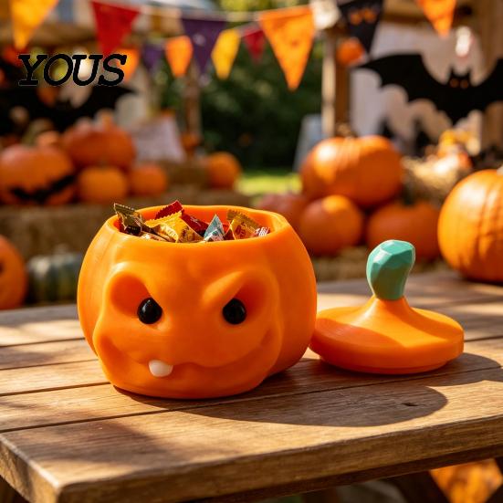 Reusable Plastic Pumpkin Bucket Halloween Candy Box, 3D Printed Container, Fillable Small Trinket Box for Jewelry Treat Trick or Treat, Party
