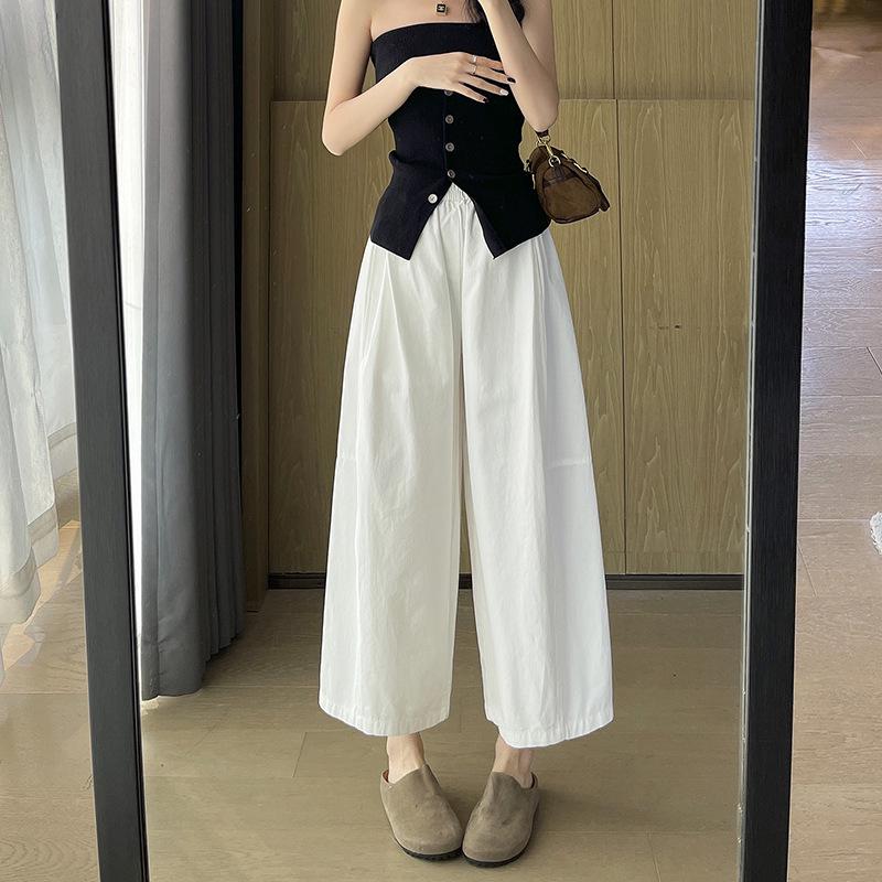 Women s Washable Cotton Wide-Leg Harem Pants - Slimming, Casual Spring/Summer. S белый