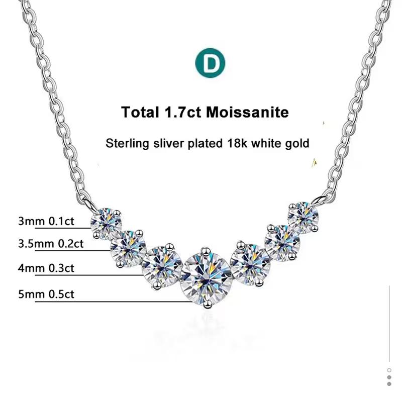 D Vvs1 Moissanite Necklace for Women Wedding Fine Jewelry with Certificates 925 Sterling Silver Plated 18K White Gold Necklace