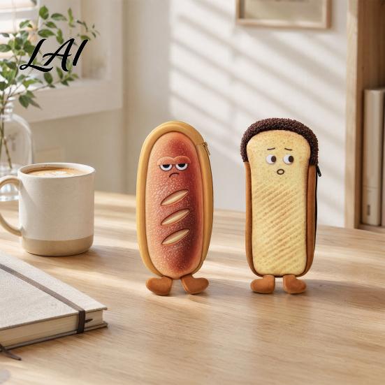 Pencil Case Cute Bread Case Plush Large Capacity Pen Pouch Zipper Soft Shaped Stationery Bag for High School Students Storage