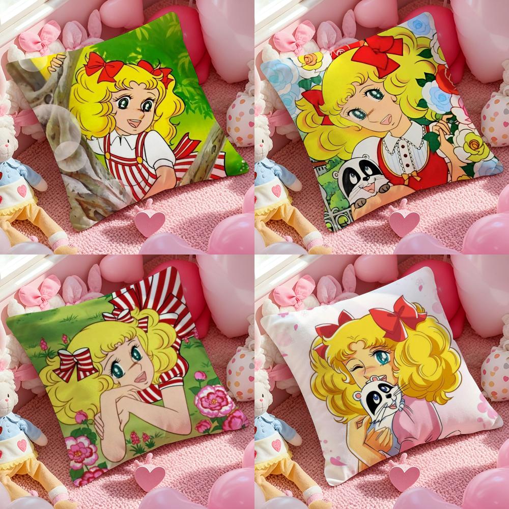 Anime CCandy Candy Cushion Cover Antidustmite Pillowcase Invisible Zipper Silky Short Plush Sofa Cushion Cover