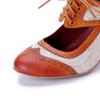 Johnature Vintage Patchwork Mary Jane Lace Up High Heels Handmade Genuine Leather Women's Shoes