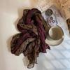 Vintage Cotton and Linen Scarf for Women Autumn and Winter Printed Thin Pleated Scarf Silk Scarf