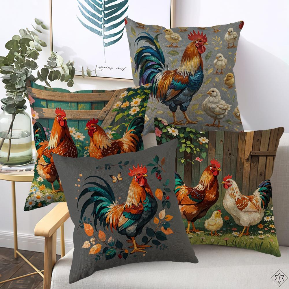 Hahn Leinen Kissenbezug Hochzeits Dekorative Kissenhülle Für Zuhause Kissenbezug 45X45(Einseitig)