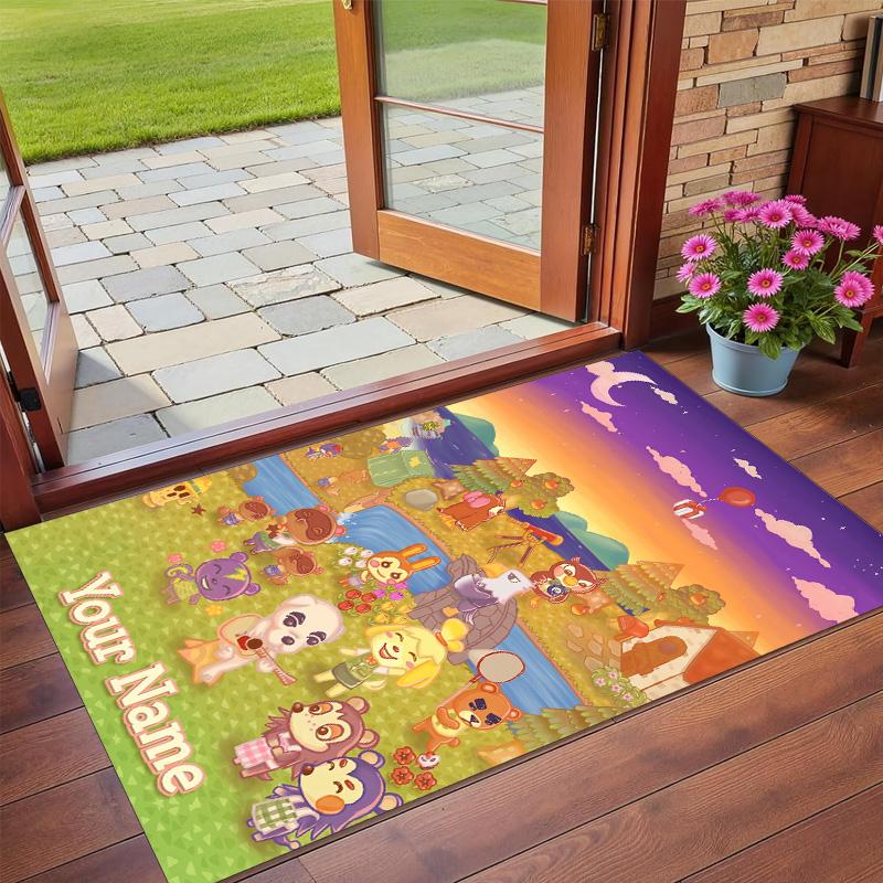 Crystal Velvet Rug Custom Name Text, Soft Non Slip Floor Mat Home DecorAnimal Crossing