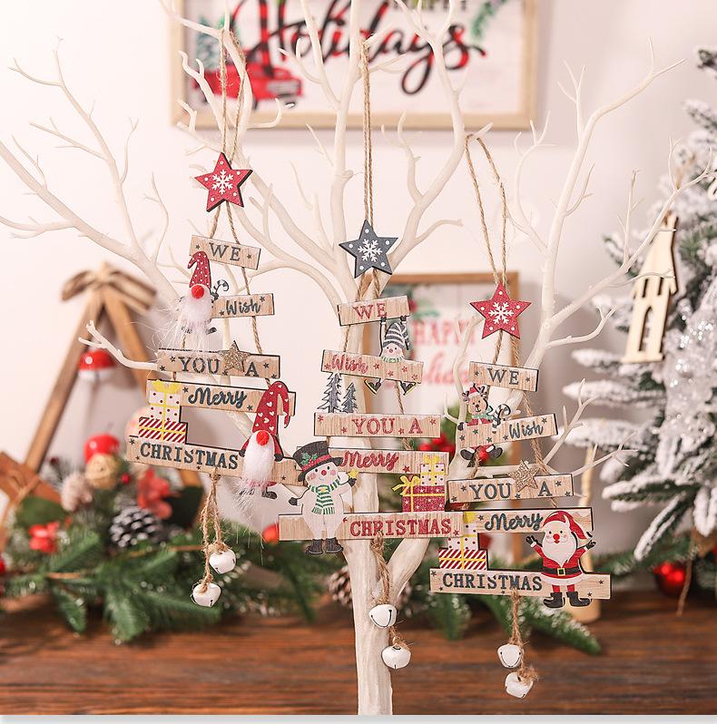 Wooden Christmas Tree Pendant Ornaments Santa Claus Label Xmas Tree Hanging Christmas Decor for Home Party Navidad Gift New Year