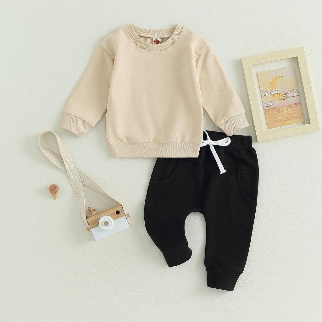 Baby Boys Pants Set 6M 12M 18M 24M 3Y Long Sleeve Crew Neck Sweatshirt with Elastic Waist Sweatpants Infant Clothes