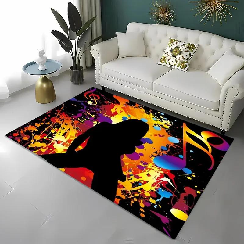 3D HD Music Notes Theme Large Area Rug,Carpet for Living Room Bedroom Sofa Kitchen Decoration,Kid‘s Play Non-slip Floor Mat Gift