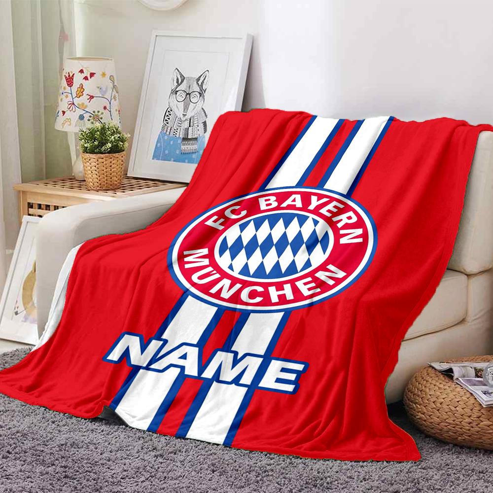 Couverture imprimée Thème FC Bayern München avec Nom Personnalisable - Parfaite pour le Canapé, le Lit, les Voyages et l'Extérieur | Lavable en Machine, Confortable & Durable.