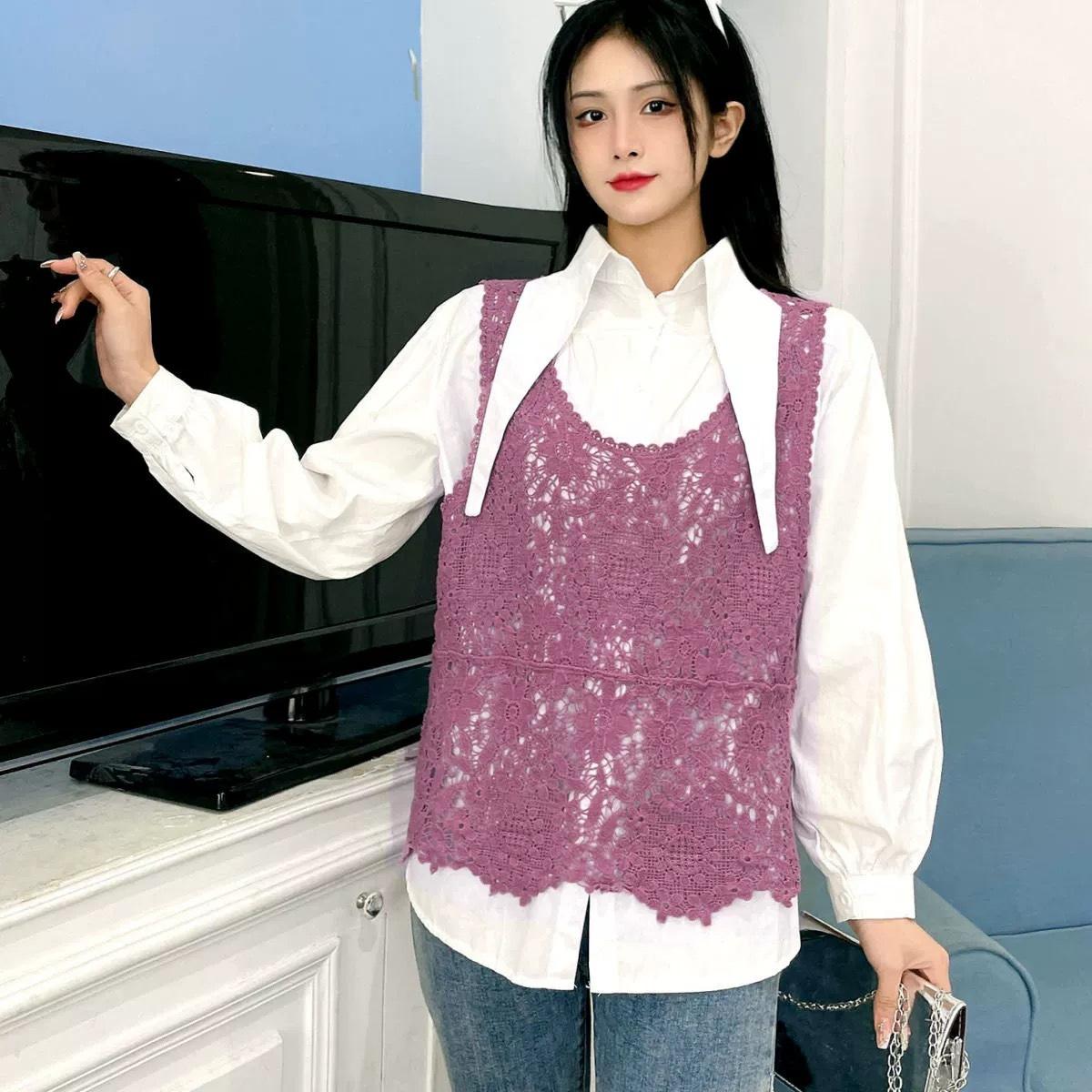 

Новое литературное и художественное вязаное платье-жилет с застежкой-крючком, универсальное женское платье на подтяжках с безрукавным верхом One size фиолетовый