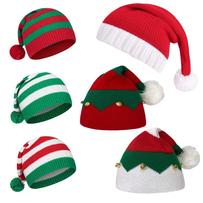 Cross-Border Knitted Christmas Hat for Adults - Warm, Fashionable with Bell Pom Pom