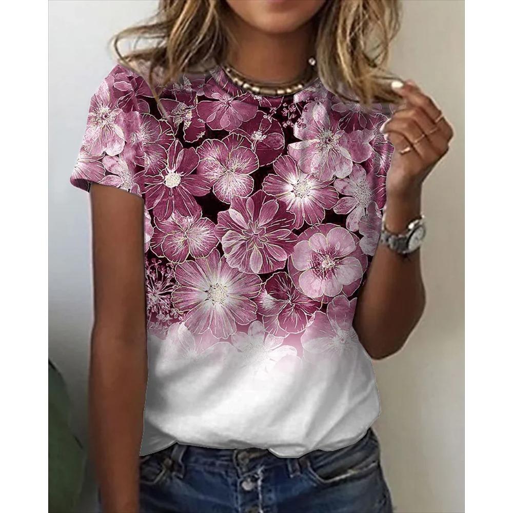 Flower Print t-shirt Women 3d flower Printing O-neck T-shirt Fashion Y2k Clothes Summer Oversized y2k Tshirt Women Clothing TOPS