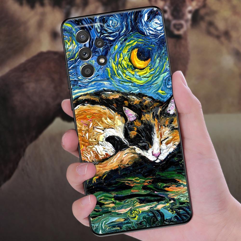Cat Van Gogh Starry Painting Phone Case For Samsung Galaxy A57 A56 A37 A55 A36 A26 A54 A52 A35 A34 A25 A17 A16 A15 A07 A06 Cover