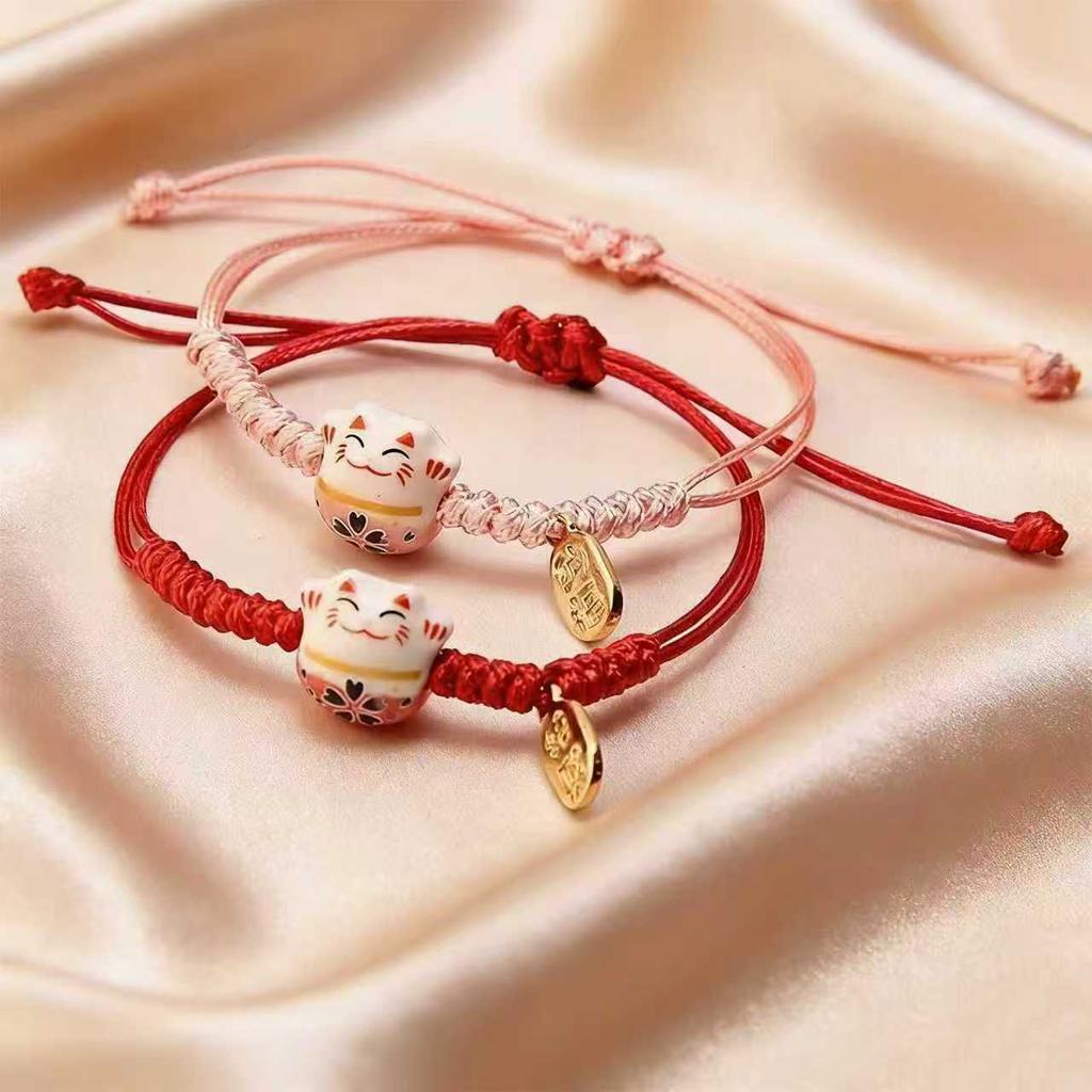 Simple Lucky Cat Knitted Bracelet Unisex Adjustable Cute Animal Woven Bracelet Harajuku Style Jewelry bracelets couple bracelet