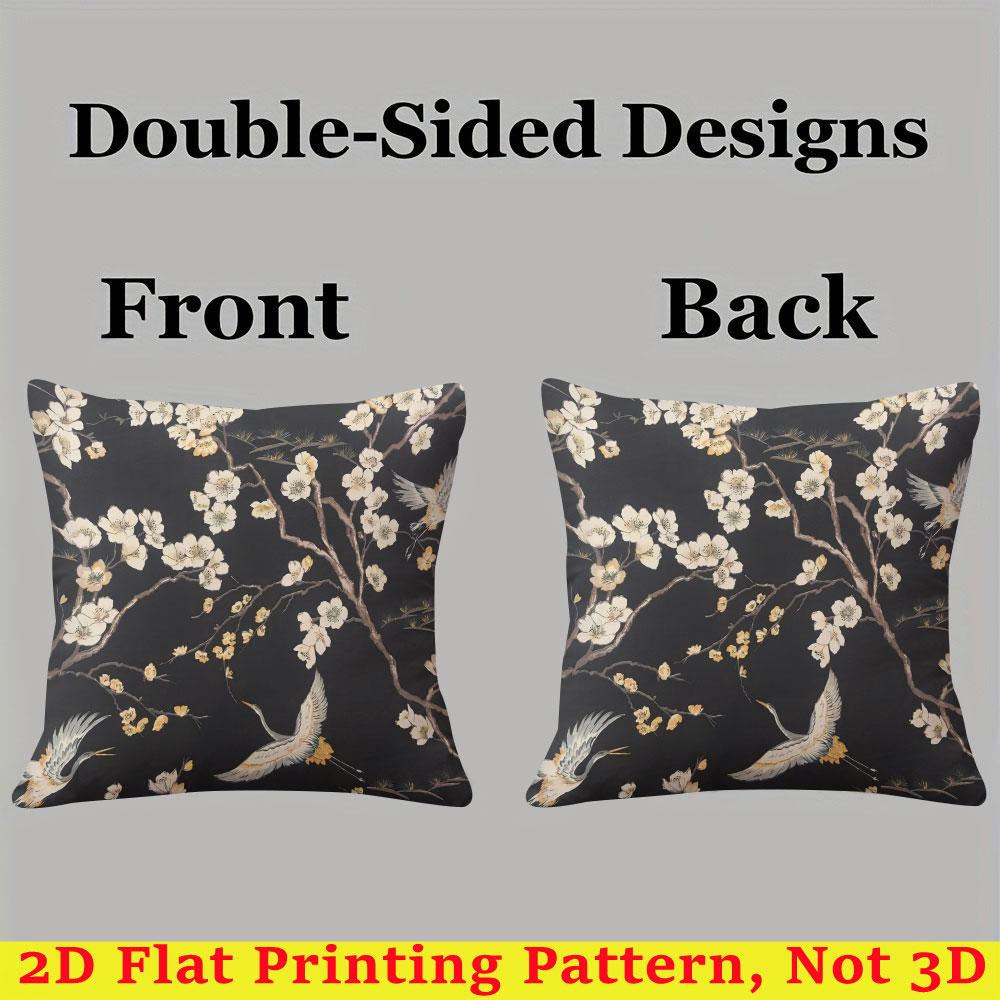 Crane Blossom Square Jacquard Pillow Cover for Sofa Office Waist Cushion Cover Home Decorative Pillowcase