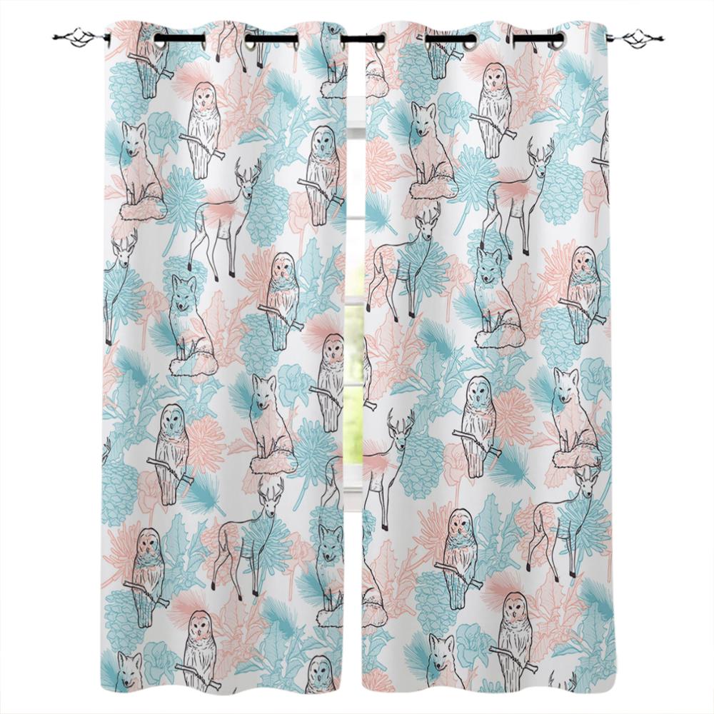 Illustration Cherry Blossom Fox Window Curtains Bedroom Kitchen Drapes Panel Curtains for Living Room Christmas Home Decor