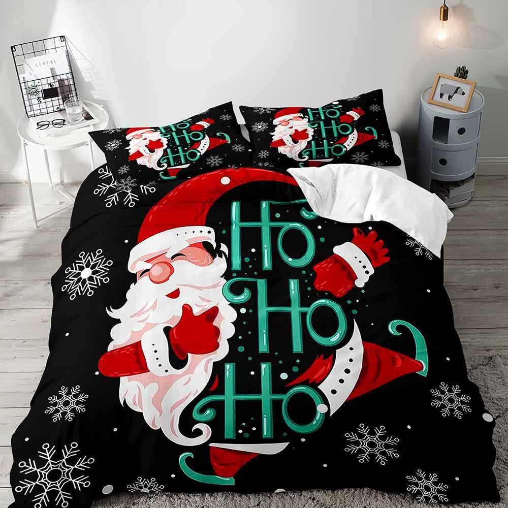 Red Christmas Hat Elk Three-Piece Quilt Cover 3D Digital Printing Bedding Set Bed Cover