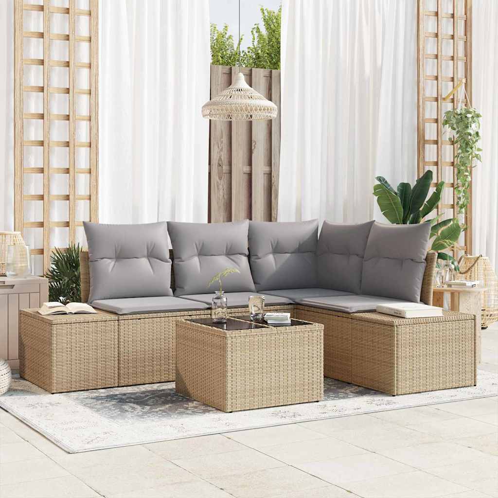 Garden Sofa Set with Storage Beige and Light Grey Poly Rattan