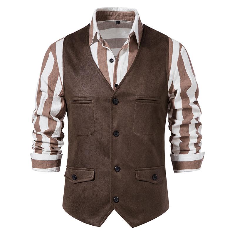 2023 Spring Slim-fit Suede Single-breasted V-neck Men s Waistcoat L кофейный