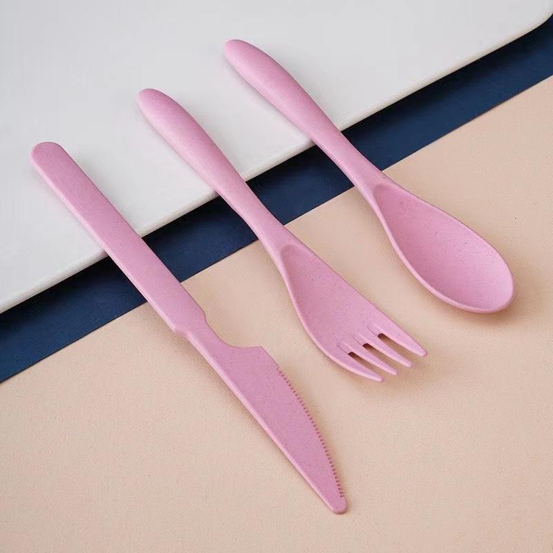 Wheat Straw Student Portable Knife, Fork and Spoon Set, Children's Three-piece Set for Western Cuisine, Dinner Spoon and Fork