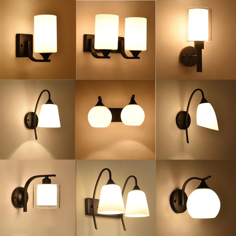Modern wall lamp retro milky white glass lampshade bedroom staircase bedside lamp attic interior black E27 base home decoration