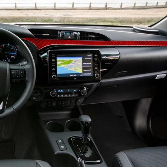 2Pcs Red Carbon Fiber Interior Console Dashboard Cover Trim For Toyota Hilux