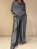 Autumn/Winter 2025 Off-the-Shoulder Satin Top & Wide-Leg Pants Two-Piece Set