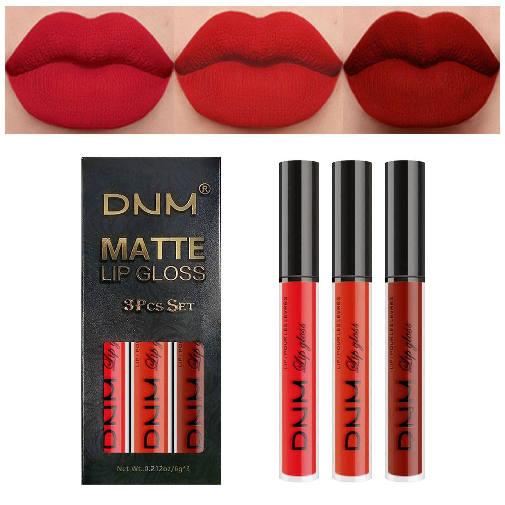 3-teiliges Lipgloss-Set mit 3 Farben, nicht abfärbend, wasserfester Lippenstift, mattes Finish