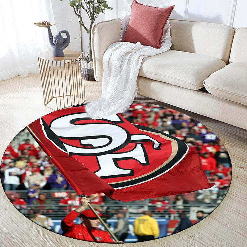 SF 49ers Muster runder Teppich, Teppich für Wohnzimmer Schlafzimmer Spielzimmer, Rutschfeste Bodenmatte, Feiertagsgeschenke und Geburtstagsgeschenke.