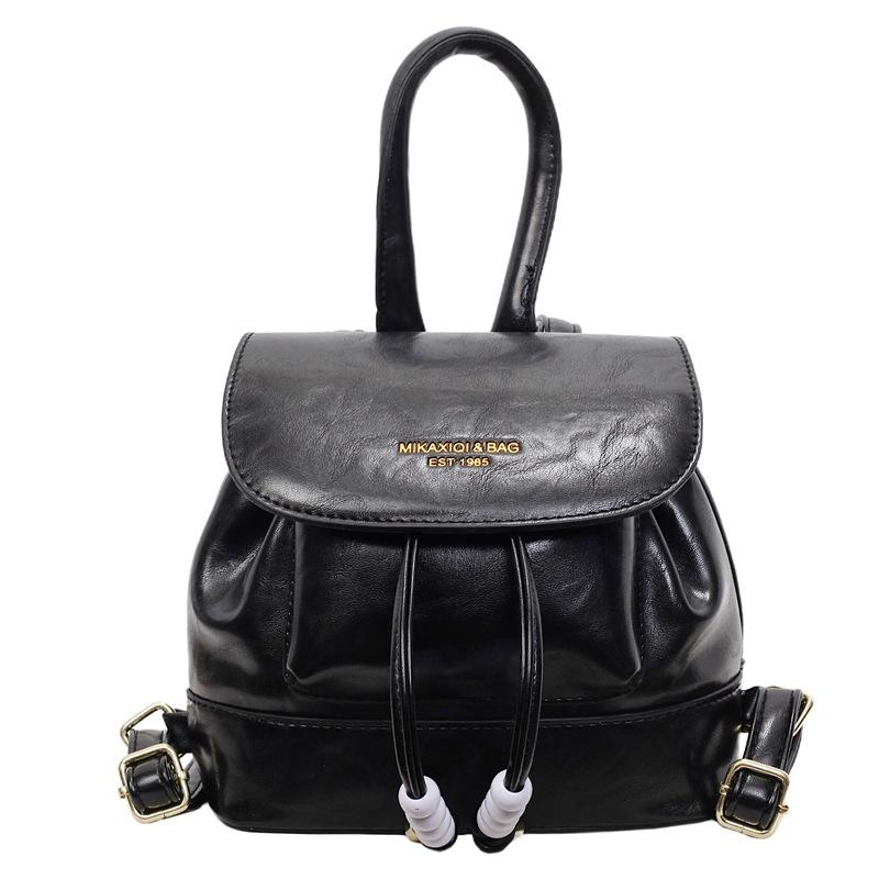 Trendy simple backpack new drawstring pleated women's bag going out travel small backpack