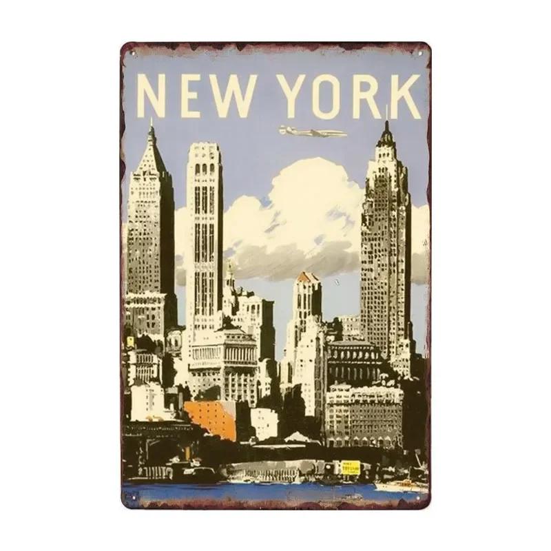 New York Metal Posters Vintage Tin Sign USA Flag Bar Pub Club Toilet Wall Decor Home Plate Retro Plaques 20x30 cm
