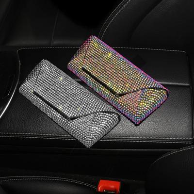 Shiny Diamond Crystal Car Glasses Case Auto Console Armrest Box Storage Organizer Eyeglasses Sunglasses Box Car Accessories