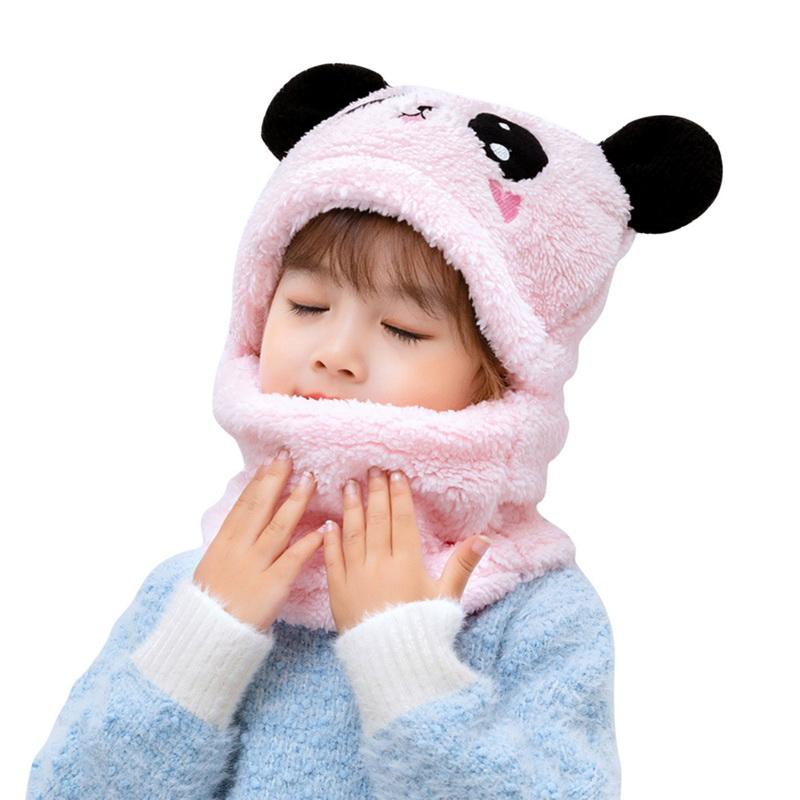 Children Cartoon Cute Bear Rabbit Hat Scarf Girls Boys Winter Soft Thicken Scarves Beanie Double Warm Fleece Kids Hats