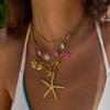 Design Vacation Style 18K Gold, Pink Dolphin Shell Turtle Dripping Oil Pentagram Necklace